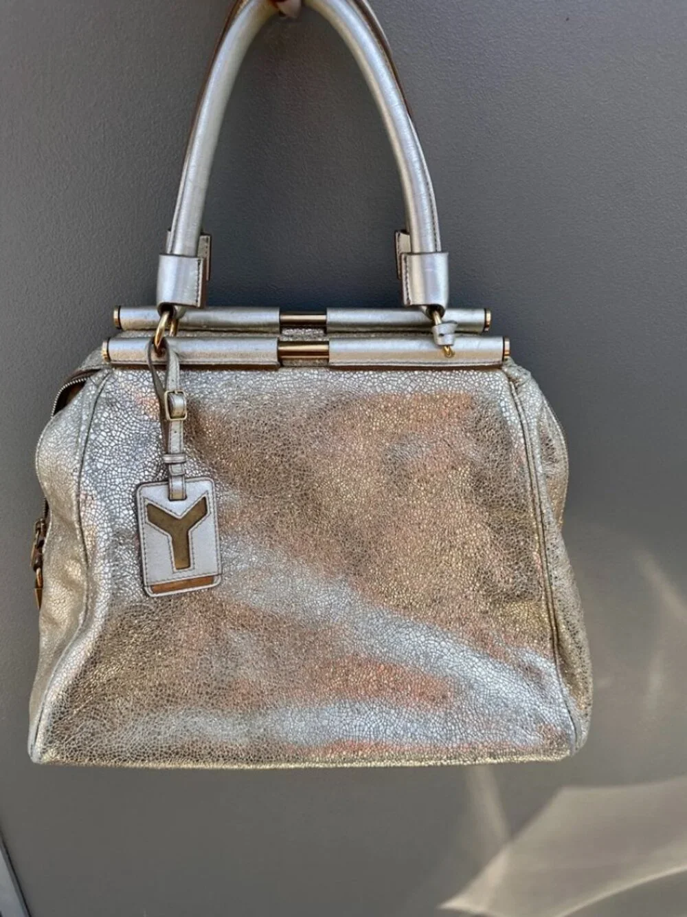 Y2K Authentic Yves Saint Laurent- Rive Gauche Gold Metallic Marjorelle Handbag